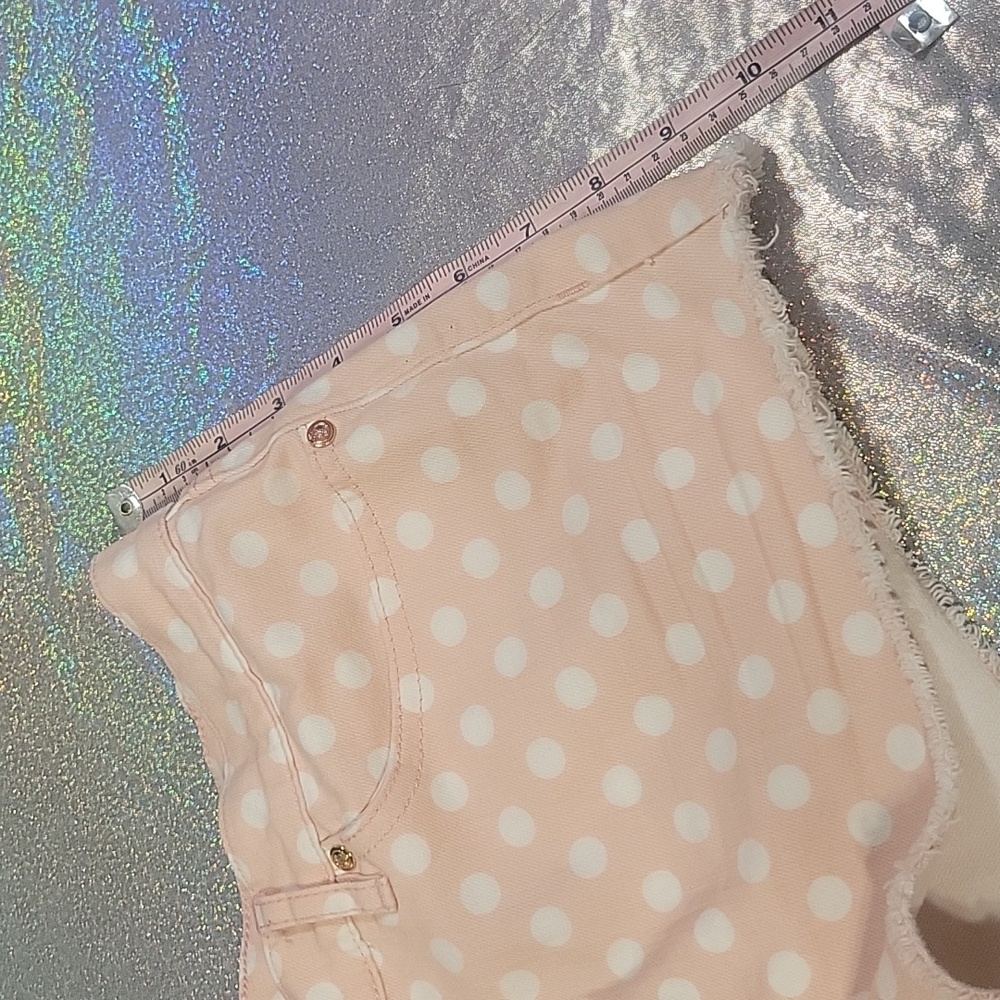 Y2k Vintage Juicy Couture Baby Pink Polka Dot Jean Shorty Shorts Size:31 - Picture 5 of 8